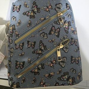 Butterfly Print Gray Backpack